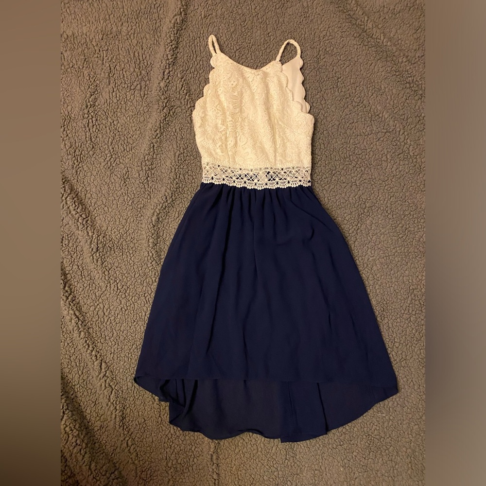 by & by Navy and Cream Formal Dress